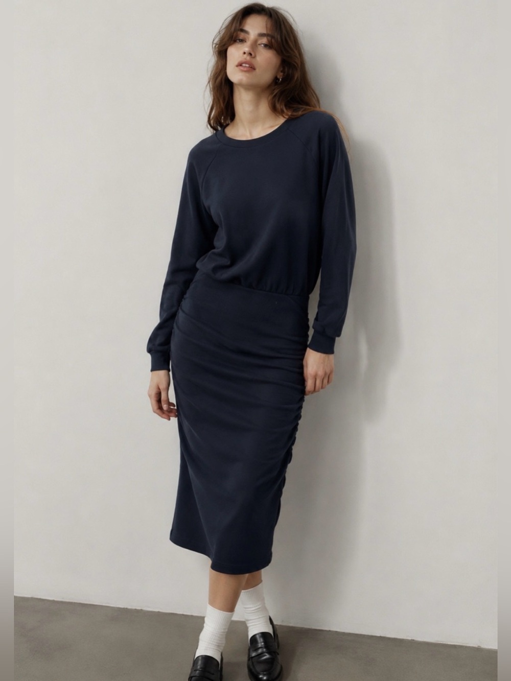 Prairie Underground sweatshirt Dress Black Organic Cotton Ribbed Blouson Midi S
